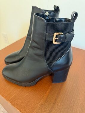 Blonde Waterproof Women’s Black Ankle Boots with Buckle Accent